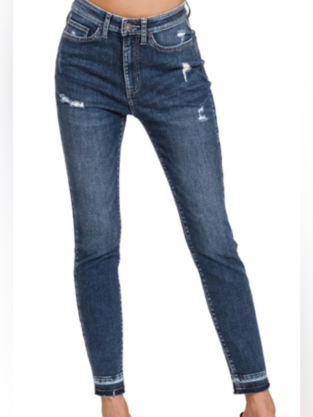 Zenana Outfitters Dark Indigo Distressed Skinny Jeans